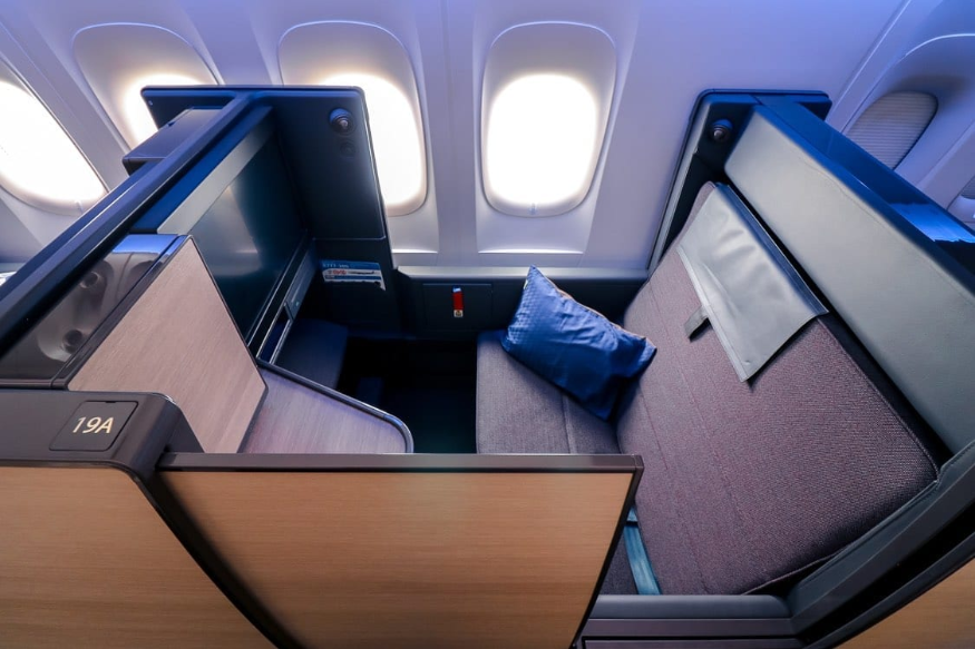 A business-class seat by the window